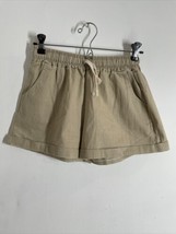 Oak + Fort OS Beige Linen Cotton Pull On Drawstring Cuffed Shorts - £13.52 GBP