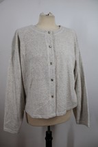 Vtg Perpetual Motion L Gray Button Front Fuzzy Fleece Cardigan Top Jacke... - $28.49