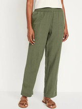 Old Navy Linen Blend Straight Pants Womens L Petite Olive Green High Rise NEW - £23.55 GBP
