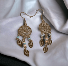 Shein Gold Tone Pink Blue Beaded Windcatcher Southwestern Dangle Earrings NEW - £7.56 GBP