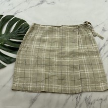 Ann Taylor Womens Vintage Y2k Linen Wrap Skirt Size 14 Cream Tan Plaid S... - $25.73