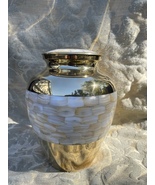 Mother of Pearl Inlay on Polished Brass Extra Large Cremation Urn Ashes - $119.79