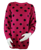 80s Polka Dot Tunic Sweater Womens S Pink Acrylic Blend Liz Sport Oversized - £17.63 GBP