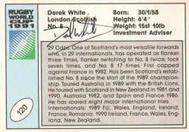 Derek White Scotland Hand Signed Rugby 1991 World Cup Card Photo - £6.38 GBP