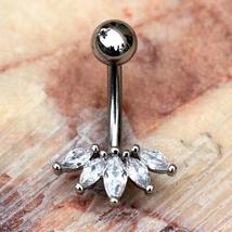 316L Stainless Steel Marquise Cut CZ Navel Ring Belly Button Ring - £14.42 GBP