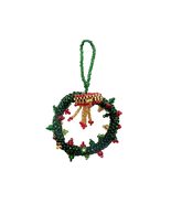 Mini Wreath Czech Glass Seed Bead Hanging Figurine Christmas Ornament - ... - £11.05 GBP