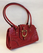 Brick Red Faux Crocodile Purse Satchel Handbag Tote Bag Metal Accents Lined - £28.14 GBP