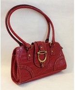 Brick Red Faux Crocodile Purse Satchel Handbag Tote Bag Metal Accents Lined - $35.00