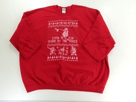 Living in a Van Down by the River Red Christmas Sweatshirt Gildan Size 5XL EUC - £27.84 GBP