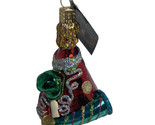 Old World Christmas Red Green Gold Party Hat Glass Ornament 3.5  inch - £8.40 GBP