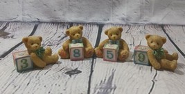 1995 Enesco Cherished Teddies Number 3 5 8 Shape Block Teddy Bear Lot/4 VTG 1.5&quot; - £11.57 GBP