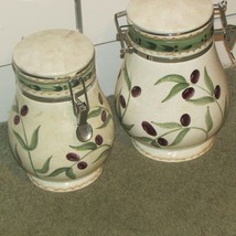 ONEIDA OLIVETO ceramic CANISTERS, one 8&quot; one 9&quot; tall (hall) - £38.92 GBP