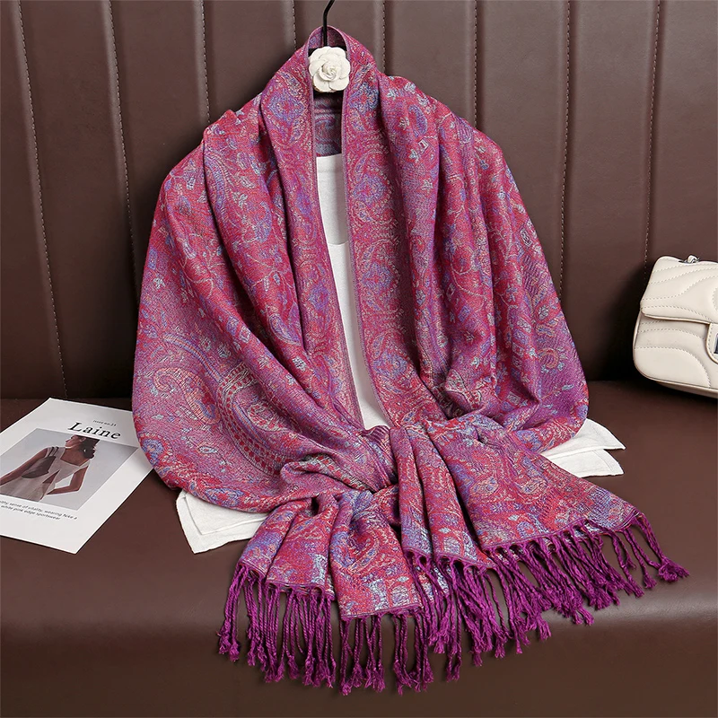 Paisley Pashmina Scarf: Winter Shawl, Tassel Hijab, Warm Wraps for Women... - $17.66