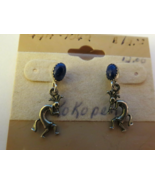 Vtg Sterling Silver Kokopelli Dangle Earrings Blue Lapis Lazuli Oval Cab... - £19.63 GBP