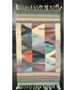 Vintage Mid Century Modern Oaxacan Zapotec Native Wool Textile Fish Pattern - $139.19