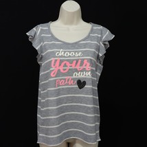 Justice Girl&#39;s &quot;Choose Your Own Path&quot; Striped Shirt 18 Gray White Ruffle Sleeve - £6.80 GBP