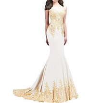 Sleeveless Mermaid Long Gold Lace Crystals Beaded Formal Prom Evening Dresses Wh - $98.99