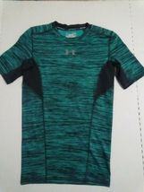 Women&#39;s Under Armor Short Sleeve Tee Workout Shirt Green and Black Size Small  - £9.46 GBP