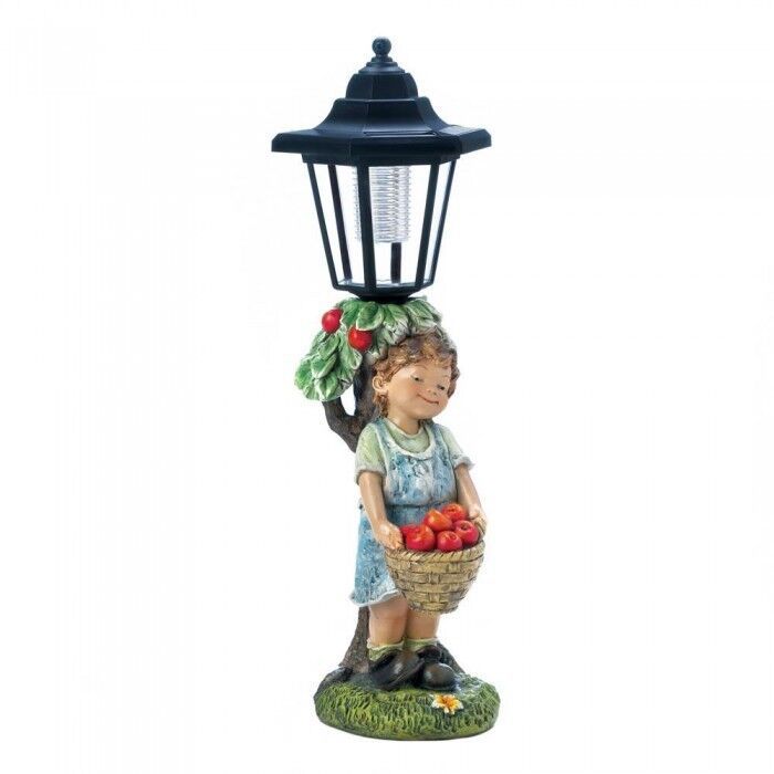 Lawn Garden Patio Statues Path Light Girl Holding Basket Cute Solar Powered NEW - $35.59