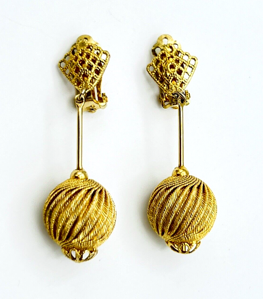 Primary image for Lewis Segal California Gold Tone Bauble Clip On Dangle Earrings