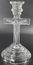 Pressed Glass Crucifix Cross Taper Candle Holder Clear/Frosted Home Inte... - £15.52 GBP