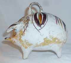 Unusual Old Painted Chalkware Still Penny Bank Pig Standing on All Four - £69.53 GBP