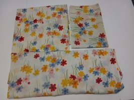 Vintage 3 Piece Pequot Set Flat Fitted Sheet Pillowcase Flower Power Floral - £30.93 GBP