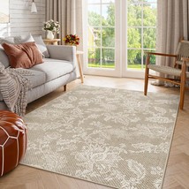 Machine Washable Area Rugs - Floral 5X7 Rug For Living Room Non-Slip Soft Bedroo - £94.75 GBP