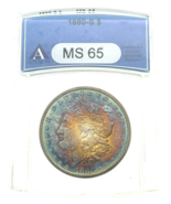 1880-S $1 Silver Morgan Dollar ANACS MS65 Rainbow Toning Obv/Rev - $4,085.03 CAD