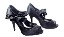 Women High Heel Black Peep Toe Pump Size 10 (FITS SIZE 9.5) Bow Tie BAKERS - $39.99
