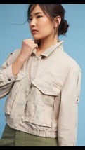 Anthropologie Hei Hei Women&#39;s Jacket Taupe Camo Crop Linen Size XSP NWT  - $49.50