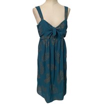 Motherhood Maternity Blue Gold Leaf Print Sleeveless Tie Front Midi Dres... - $32.47