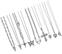 9 Pcs Grunge Necklace Set Goth Cross Fairy Thorns - £35.04 GBP