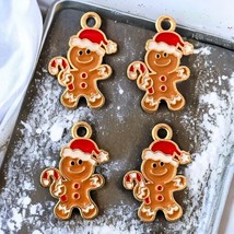 10 pcs Christmas Gingerbread Man Cookie Candy Cane Charms 20x13mm Bead Drops - £11.08 GBP