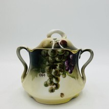 J &amp; C Bavaria Sugar Bowl Louise Lid Hand Painted Grapes Vine Antique Porcelain - £50.73 GBP