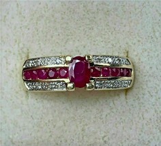 2Ct Oval Cut Pink Ruby &amp; Diamond Women&#39;s Engagement Ring 14k Yellow Gold Finish - £85.13 GBP