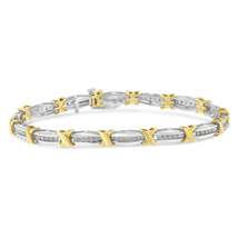 Elegant Two-tone 10k Yellow Gold Channel Set Tennis Bracelet with Diamonds - £194.27 GBP