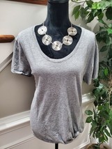 Saks Fifth Avenue Women Solid Gray Cotton Scoop Neck ShortSleeve Casual Shirt XL - £22.38 GBP