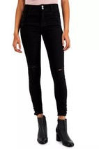Gemma Rae Juniors&#39; Distressed High Rise Skinny Jeans black Frayed Hem Si... - £18.63 GBP