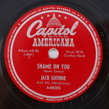 Jackie Guthrie / Jimmy Wakely - Shame On You / Oklahoma Hills 10&quot; 78 rpm A48005 - £28.16 GBP