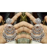 Indian Cz swarovski Chandbali Earrings Jhumki Wedding Bollywood Set Antique - £74.95 GBP
