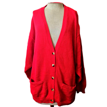 Vintage Red Cardigan Cotton Sweater Size Large - £27.69 GBP