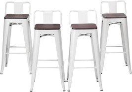 Haobo Home Modern Industrial Metal Bar Stool, 24&quot;, Low Back White Wooden Seat - £130.31 GBP