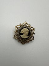 Vintage Gold Tone Black Cameo Rhinestone Brooch 3cm - £11.87 GBP