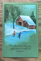 Vintage Ephemera Paramount Christmas Card Children Ice Skating On Pond I... - $4.95
