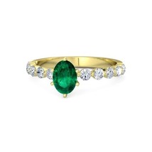 18k Yellow Gold Natural Emerald &amp;Diamond Engagement Wedding Gift Ring For Her - £1,841.36 GBP