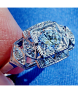 Earth mined Diamond Deco Engagement Statement Ring Estate Platinum Solit... - €6.565,74 EUR