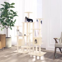 Cat Tree with Sisal Scratching Posts Cream 145 cm - £48.88 GBP