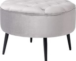 Tufted Round Grey Ottoman From Birdrock Home With Velvet Foot Stool, Ste... - £109.04 GBP