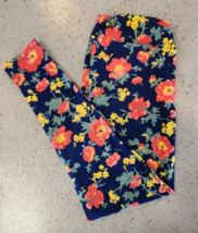 LuLaRoe TC Leggings - &quot;Navy Flowery&quot; CUTE! - Buttery Soft - Wide Waistband - £9.18 GBP